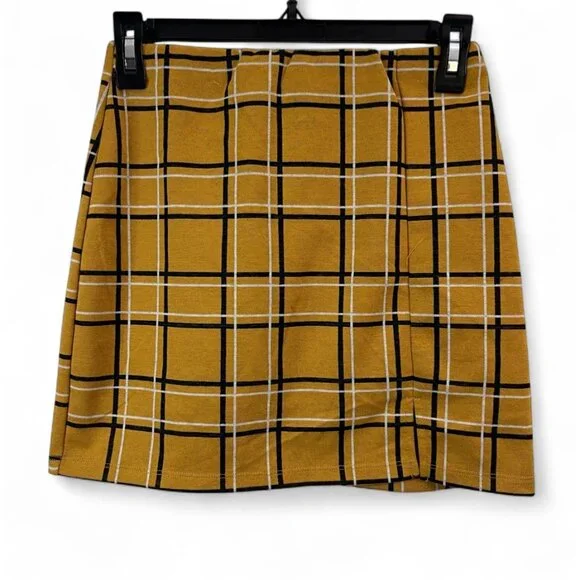 Girls Yellow Plaid Mini Skirt With Slit Detail By Popular Basics Size S - Picture 2 of 9